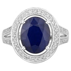 Blue Sapphire Ring With Diamonds 4.68 Carats 14K White Gold