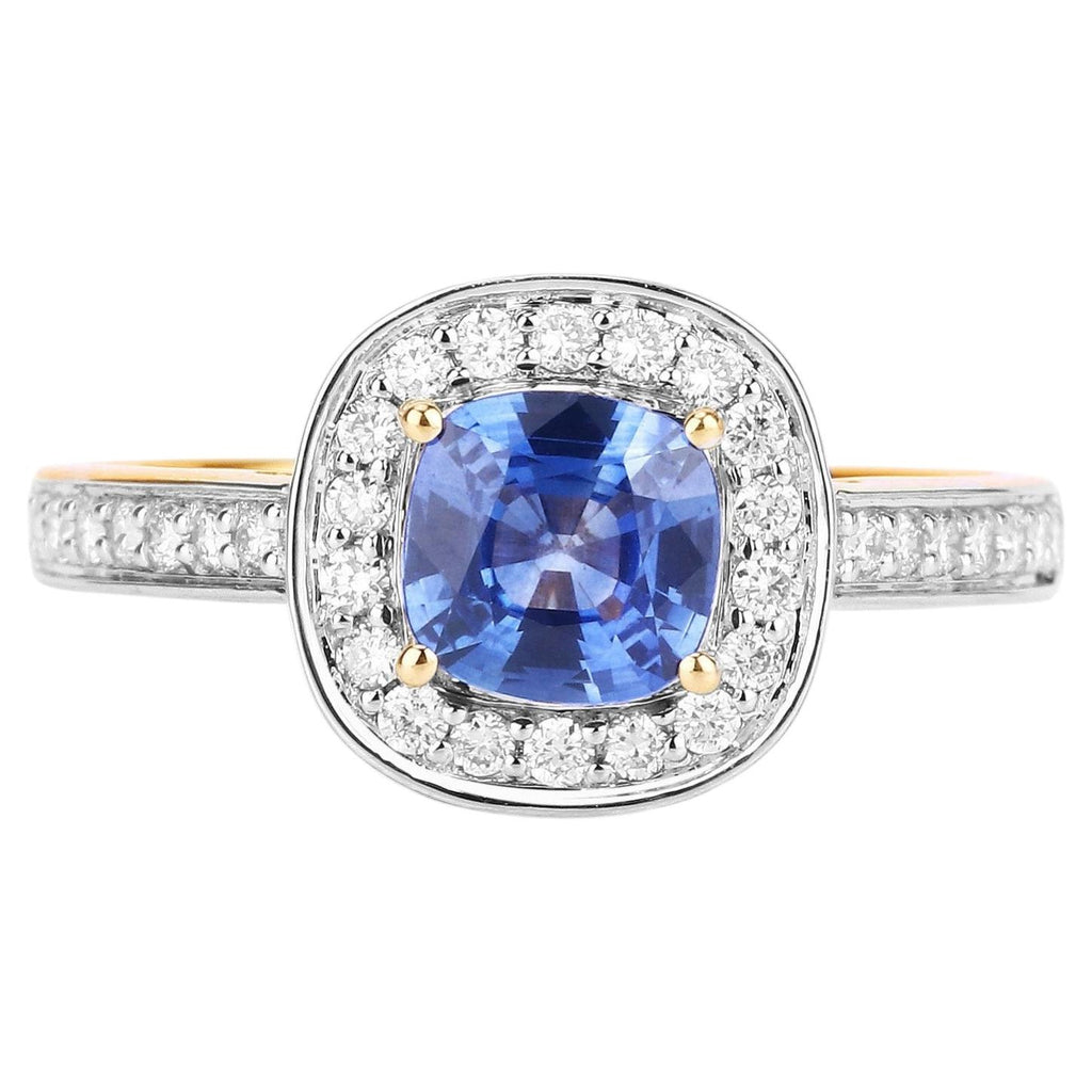 Blue Sapphire Ring With Diamonds 1.28 Carats 18K Yellow Gold