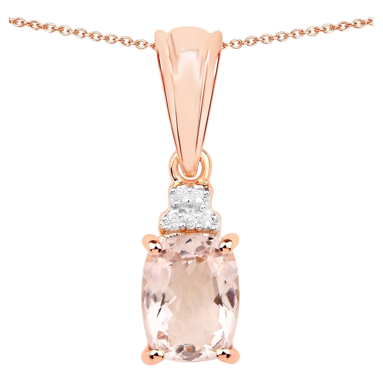 Morganite Pendant With White Topaz 1.1 Carats Gold Plated Silver