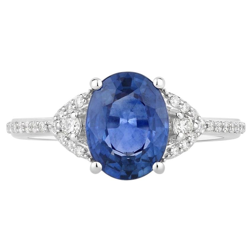 Blue Sapphire Ring With Diamonds 2.52 Carats 18K White Gold