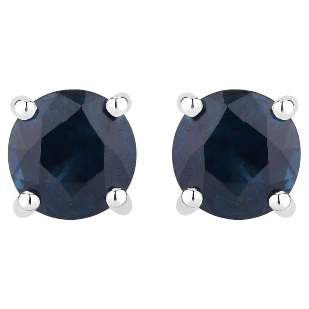 Blue Sapphire Stud Earrings 1.28 Carats 14K White Gold