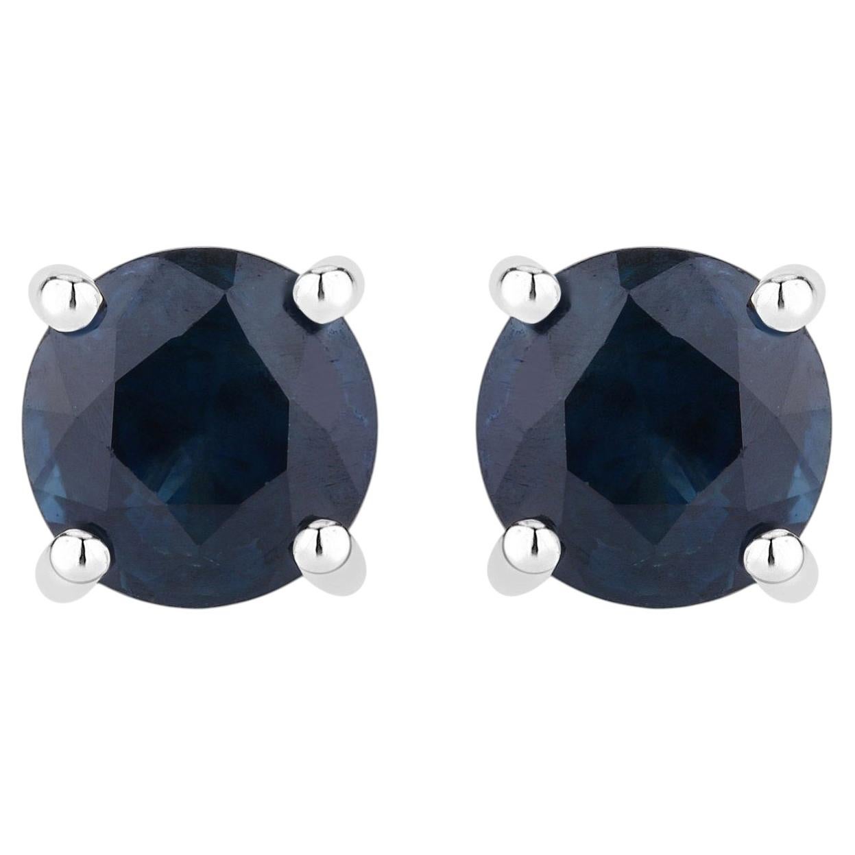 Blue Sapphire Stud Earrings 1.28 Carats 14K White Gold