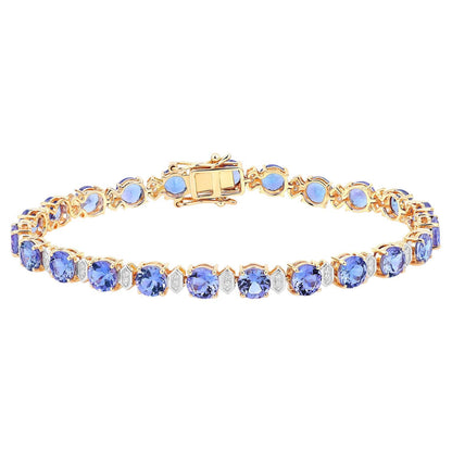 Tanzanite Tennis Bracelet Diamonds 9.8 Carats 14K Yellow Gold