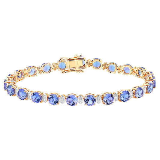 Tanzanite Tennis Bracelet Diamonds 9.8 Carats 14K Yellow Gold