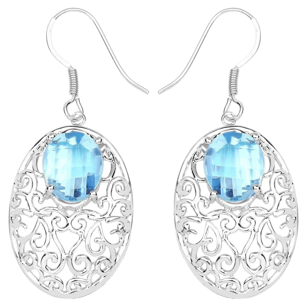 Blue Topaz Earrings 10.7 Carats Sterling Silver
