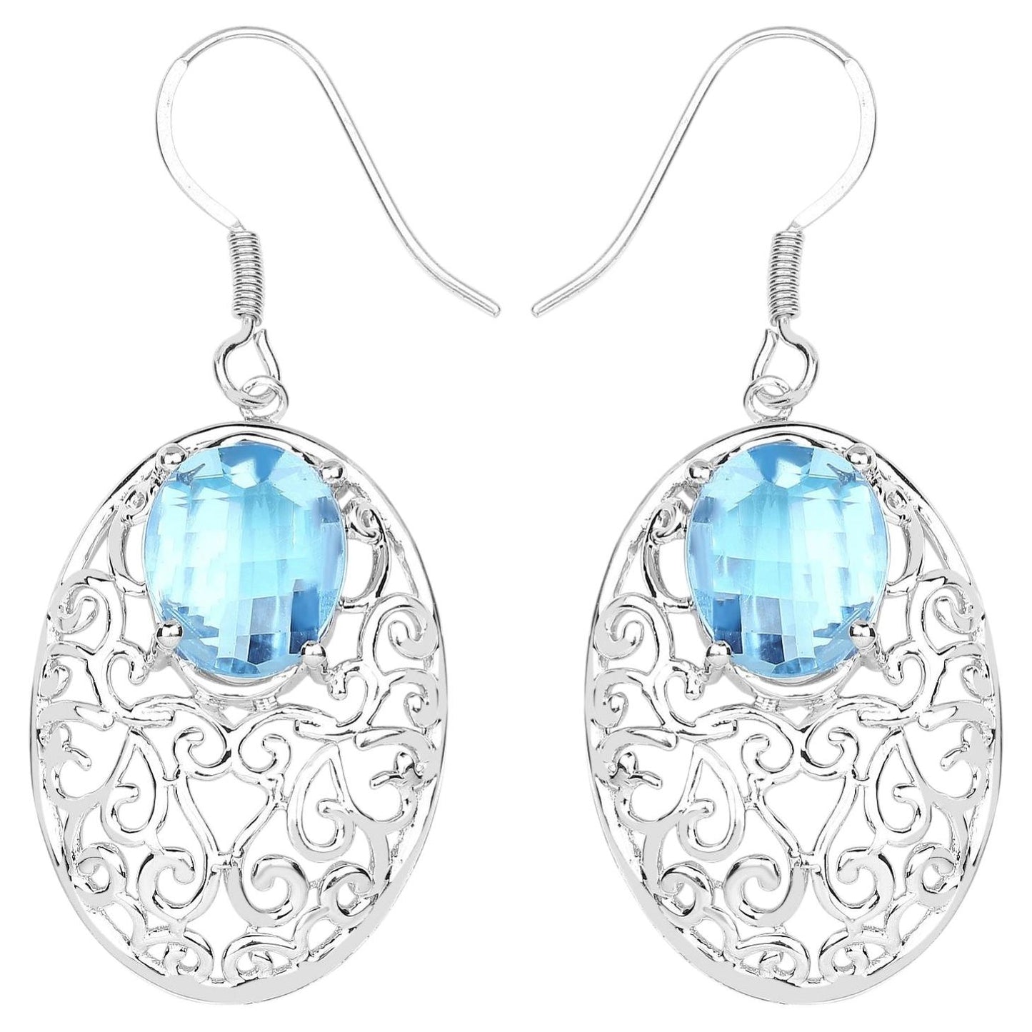 Blue Topaz Earrings 10.7 Carats Sterling Silver