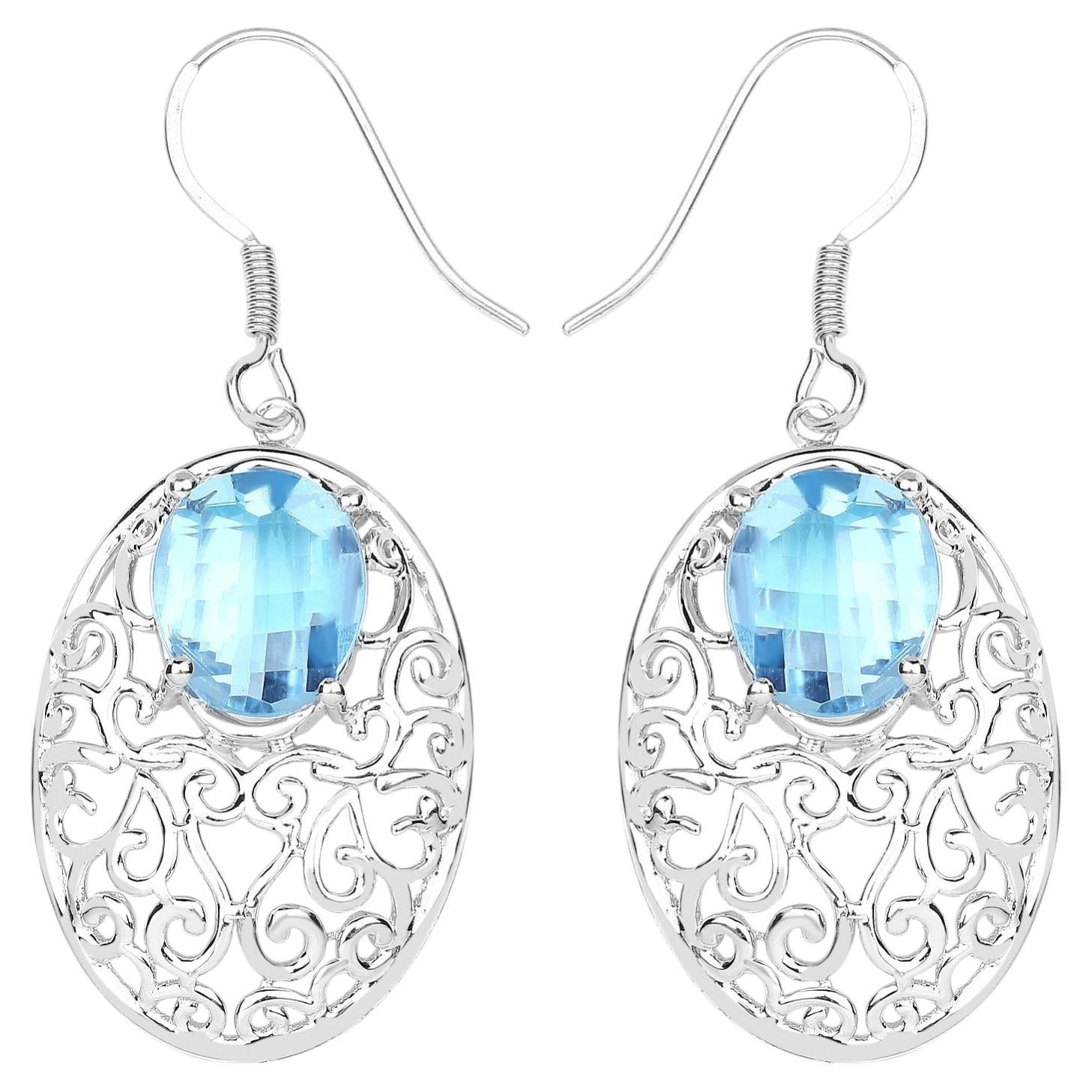 Blue Topaz Earrings 10.7 Carats Sterling Silver