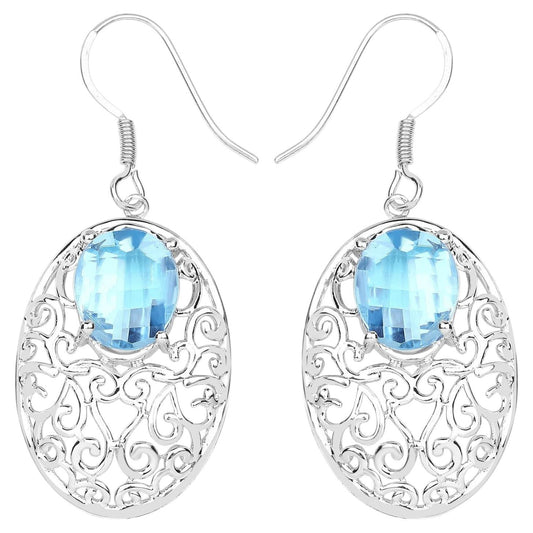 Blue Topaz Earrings 10.7 Carats Sterling Silver