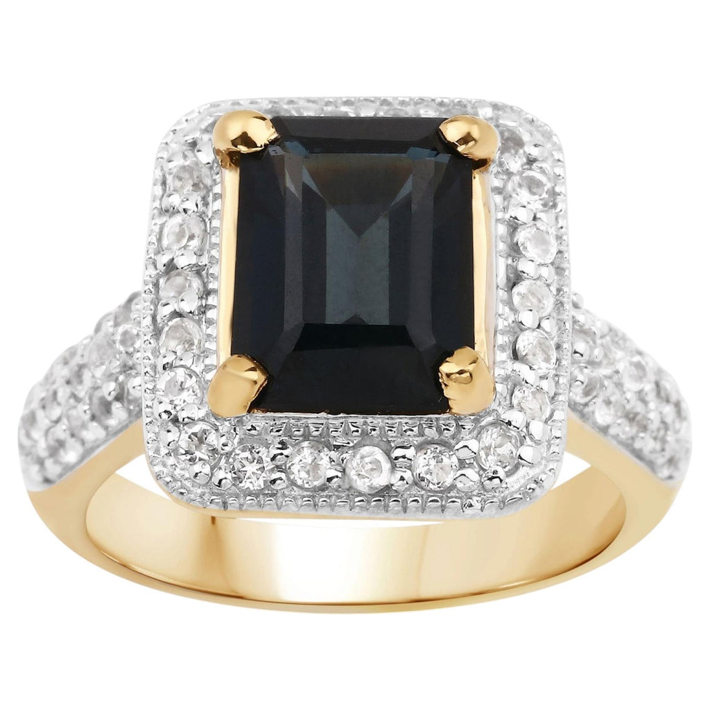 London Blue Topaz Ring With White Topaz 4.98 Carats Gold Plated Silver