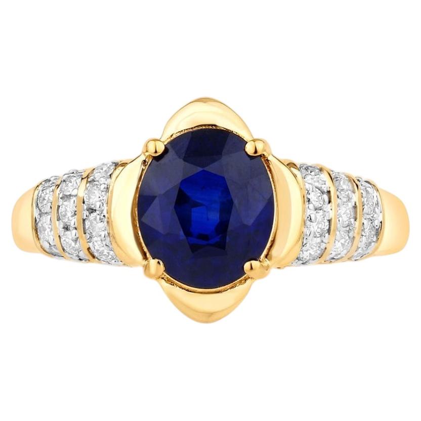 Blue Sapphire Ring With Diamonds 2.62 Carats 18K Yellow Gold