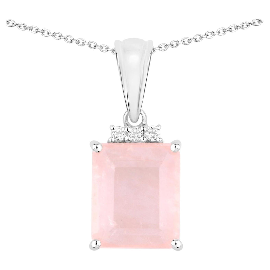 Rose Quartz Pendant With White Topaz 5.6 Carats Sterling Silver
