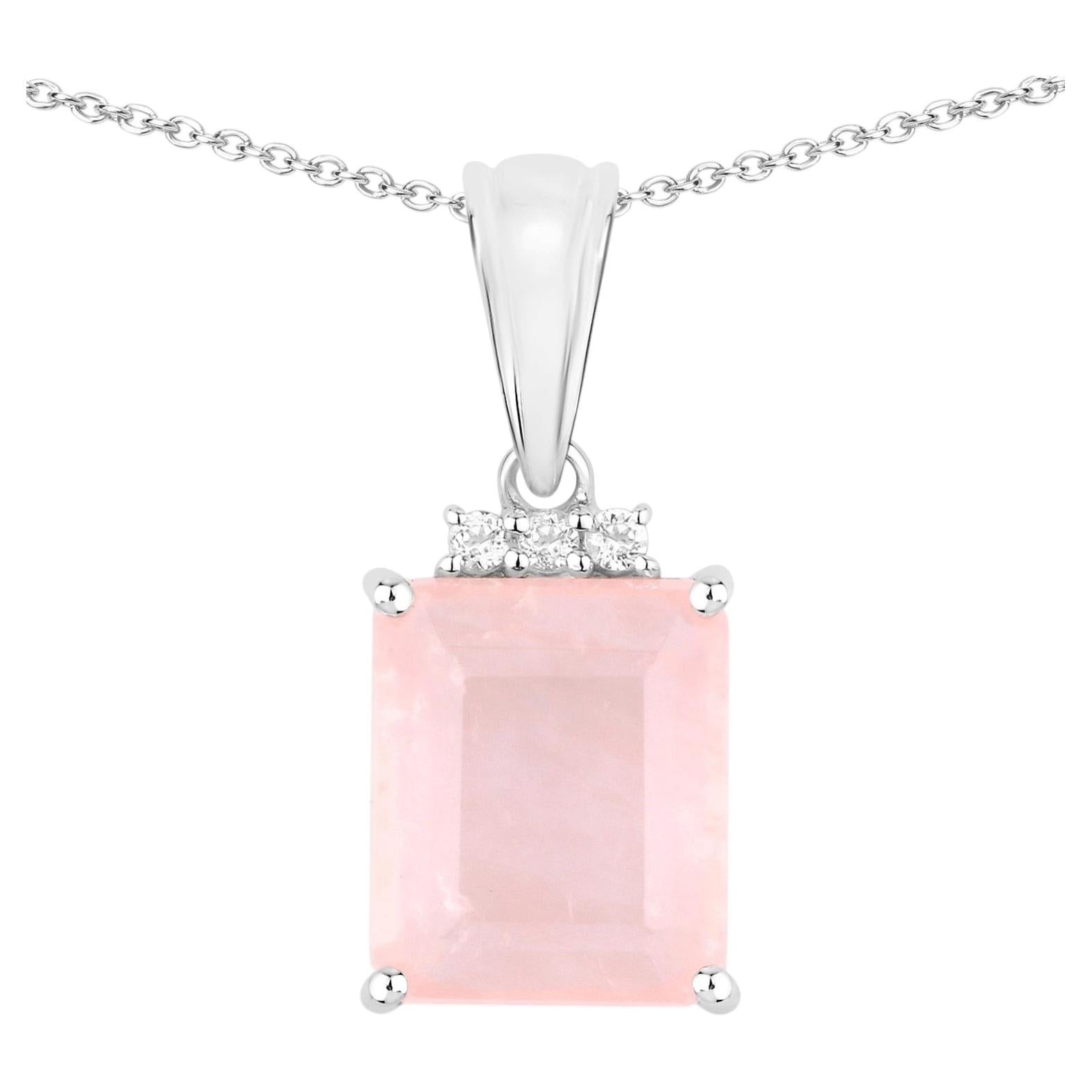 Rose Quartz Pendant With White Topaz 5.6 Carats Sterling Silver