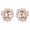 Morganite Flower Stud Earrings With Diamonds 2.14 Carats 14K Rose Gold