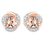 Morganite Flower Stud Earrings With Diamonds 2.14 Carats 14K Rose Gold