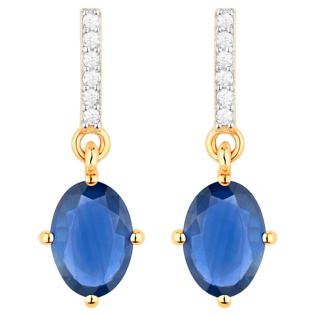 Natural Blue Sapphire Earrings With Diamonds 1.92 Carats 14K Yellow Gold