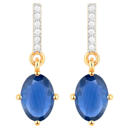 Natural Blue Sapphire Earrings With Diamonds 1.92 Carats 14K Yellow Gold