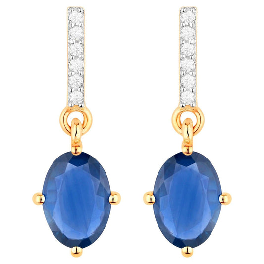 Natural Blue Sapphire Earrings With Diamonds 1.92 Carats 14K Yellow Gold