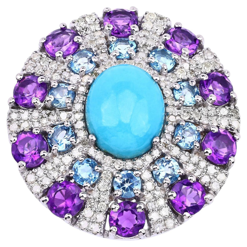 Turquoise Ring With Amethyst 8.3 Carats Sterling Silver