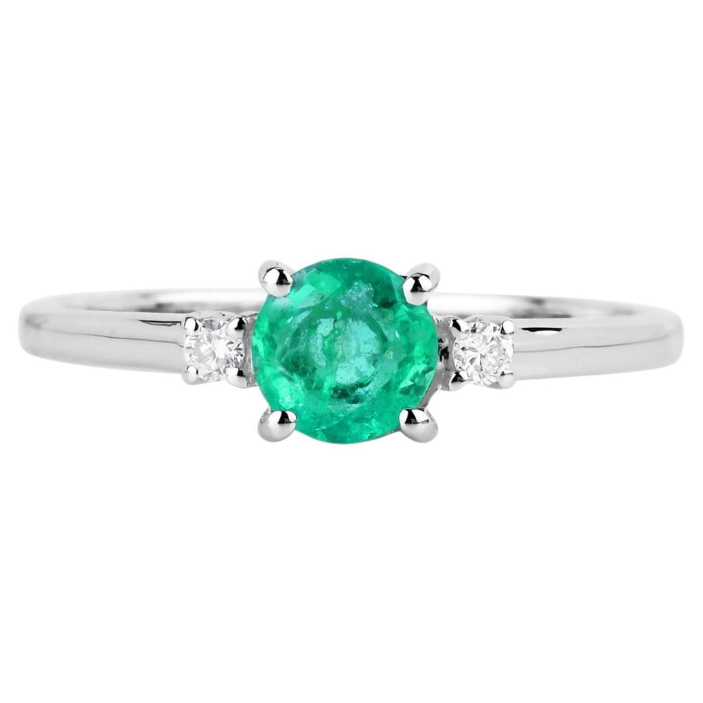 Zambian Emerald Ring With Diamonds 0.68 Carats 14K White Gold