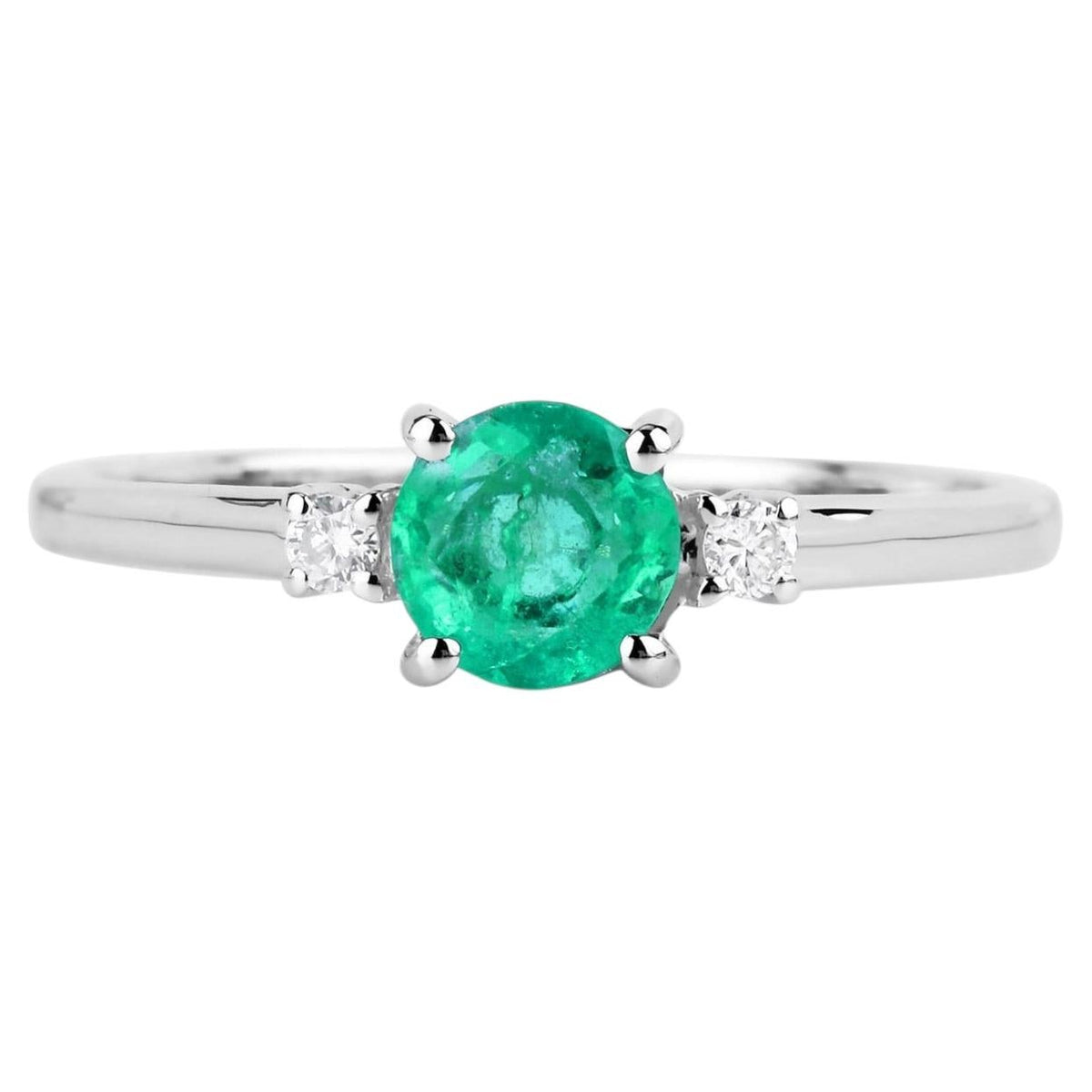 Zambian Emerald Ring With Diamonds 0.68 Carats 14K White Gold