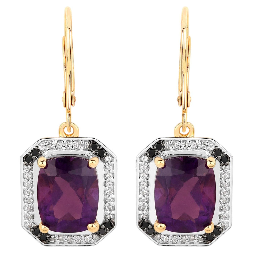 Amethyst Earrings With White Topaz 5.52 Carats Gold Plated Silver