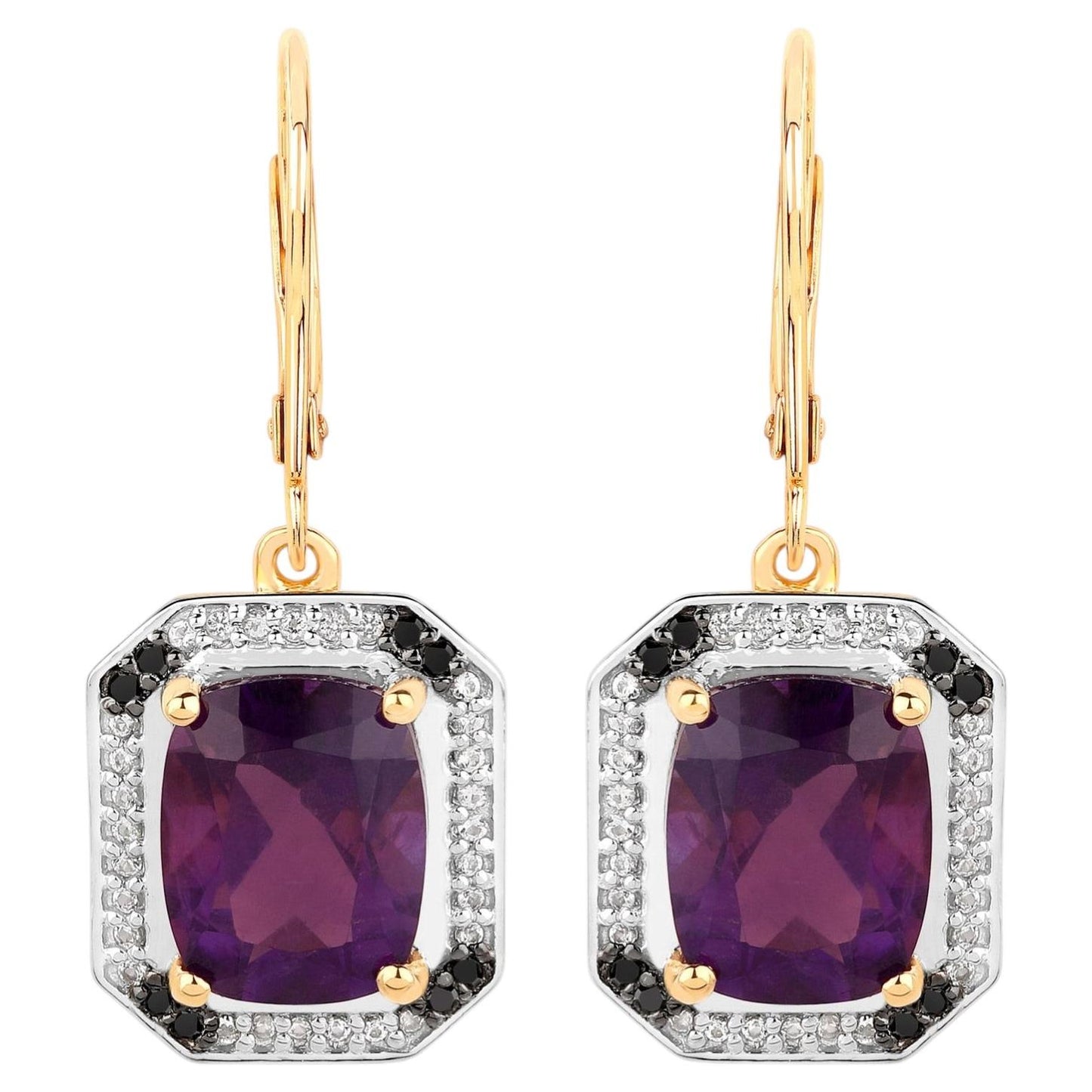 Amethyst Earrings With White Topaz 5.52 Carats Gold Plated Silver