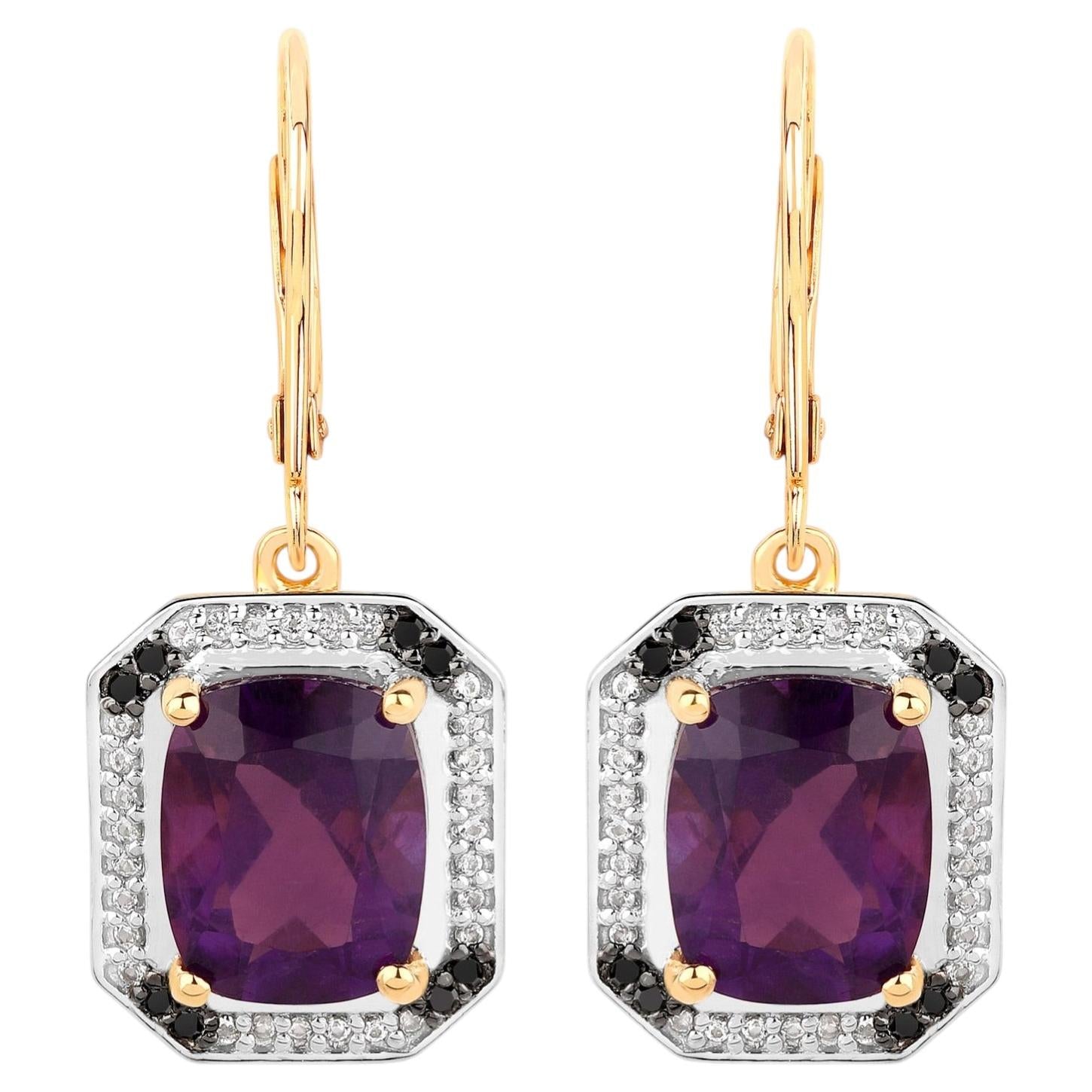 Amethyst Earrings With White Topaz 5.52 Carats Gold Plated Silver