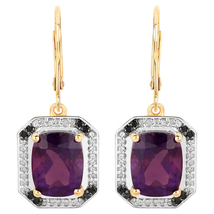 Amethyst Earrings With White Topaz 5.52 Carats Gold Plated Silver