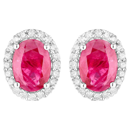 Ruby Earrings Diamonds 1.95 Carats 14K White Gold