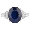 Blue Sapphire Ring With Diamonds 4.42 Carats 14K White Gold