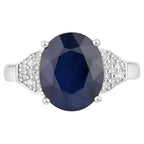 Blue Sapphire Ring With Diamonds 4.42 Carats 14K White Gold