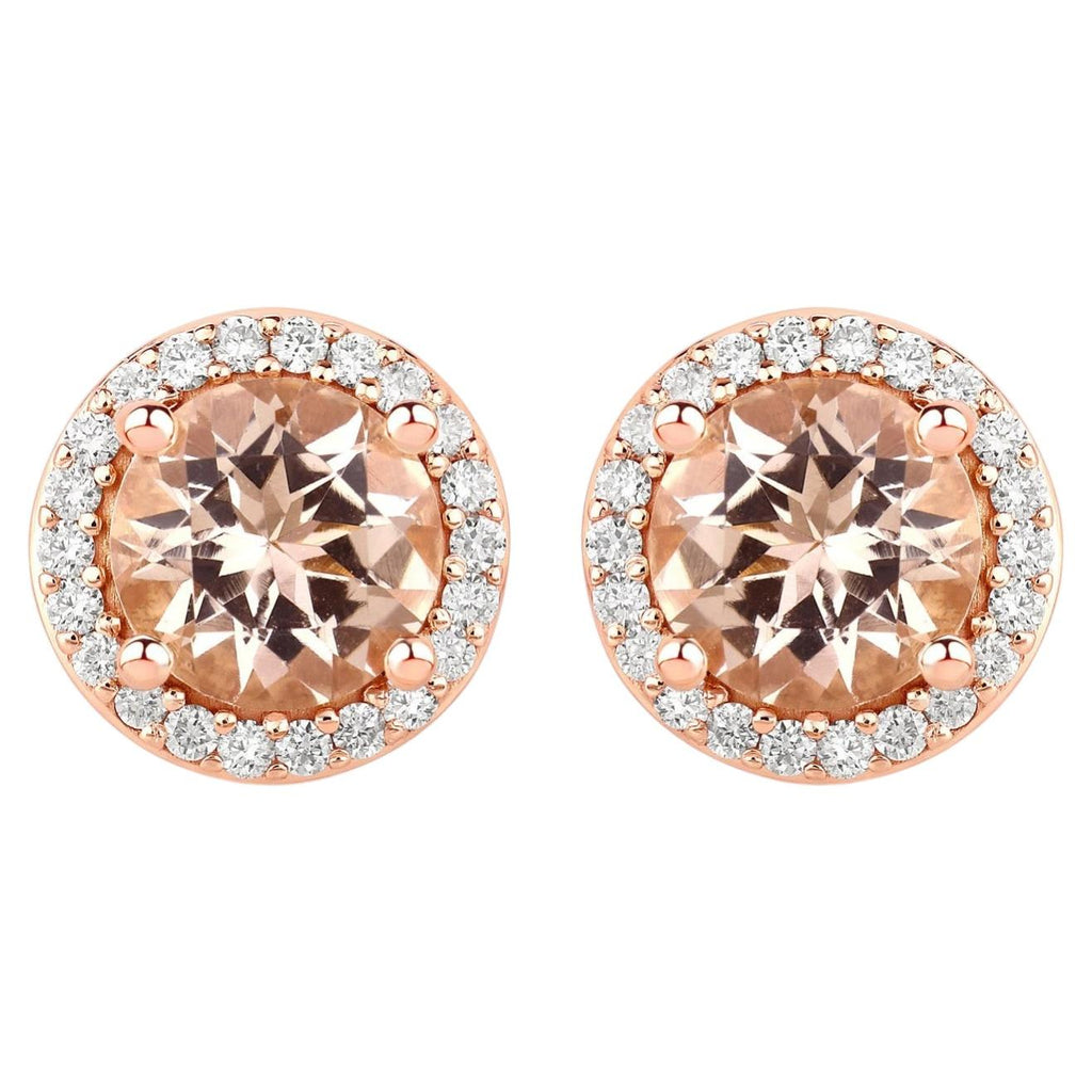 Morganite Stud Earrings With Diamonds 1.56 Carats 14K Rose Gold