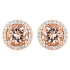Morganite Stud Earrings With Diamonds 1.56 Carats 14K Rose Gold