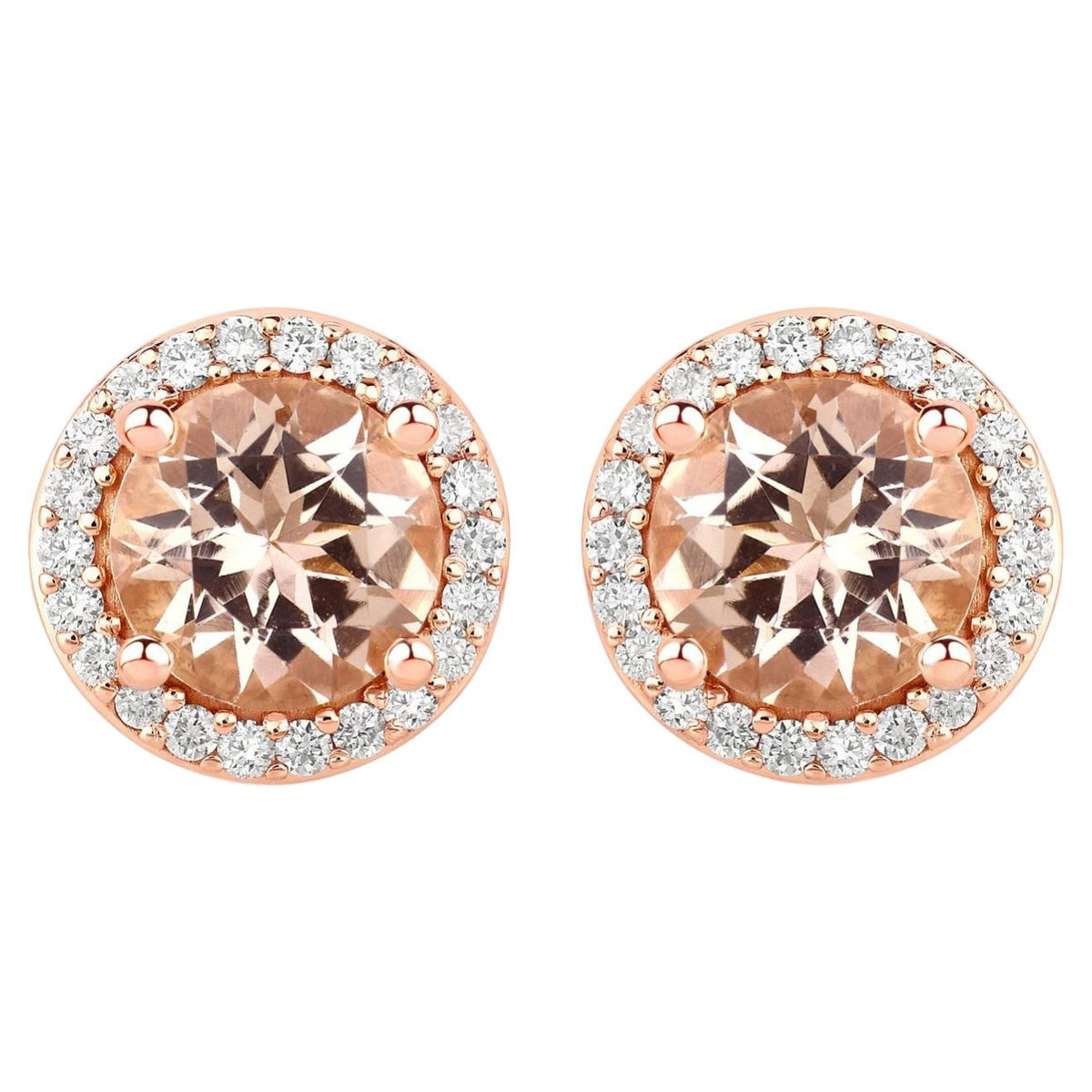 Morganite Stud Earrings With Diamonds 1.56 Carats 14K Rose Gold