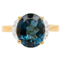 London Blue Topaz Ring With Diamonds 6.06 Carats Gold Plated Silver