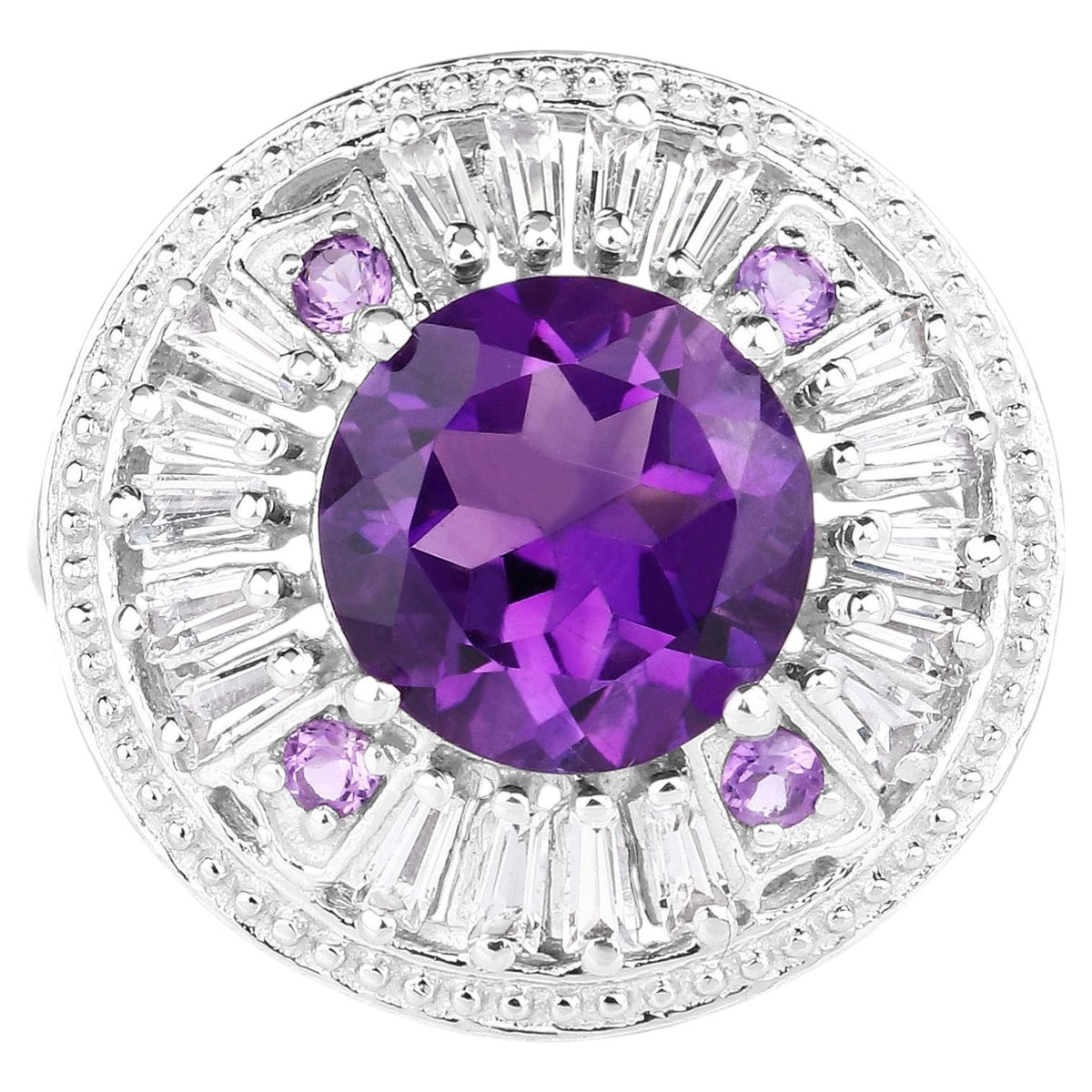 Amethyst Ring With White Topaz 5.54 Carats Sterling Silver