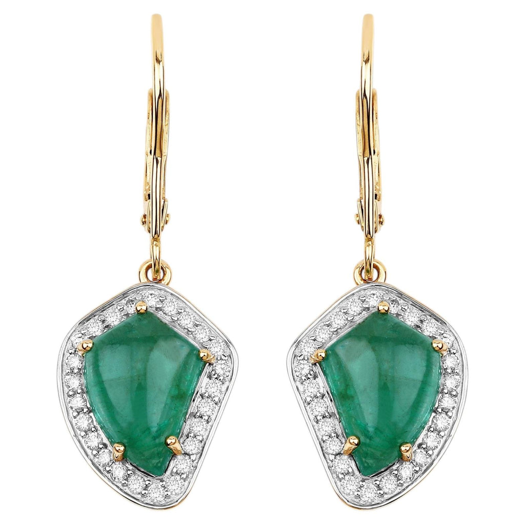Colombian Emerald Earrings With Diamonds 6.36 Carats 14K Yellow Gold