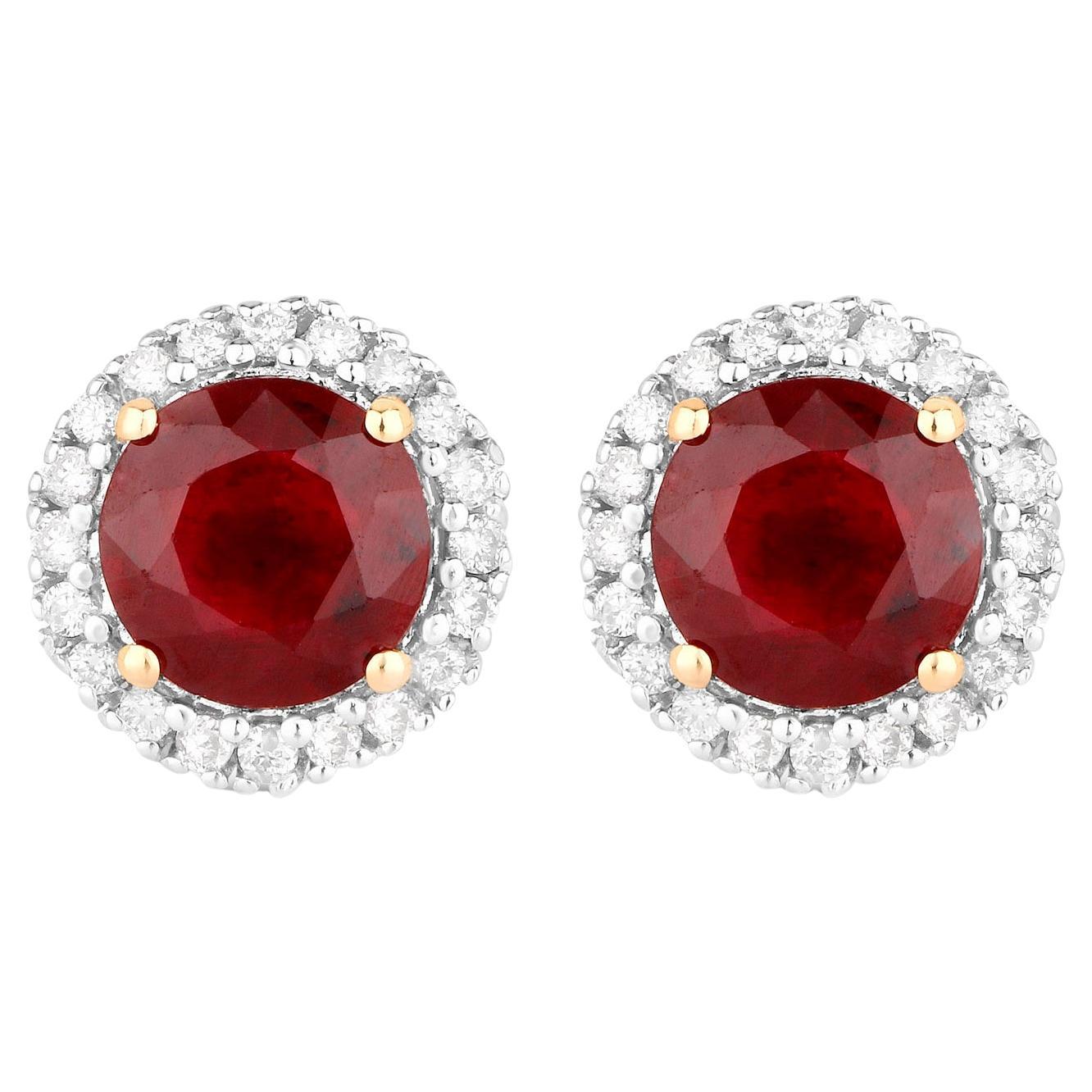 Ruby Earrings Diamonds 2.12 Carats 14K Yellow Gold