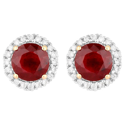 Ruby Earrings Diamonds 2.12 Carats 14K Yellow Gold