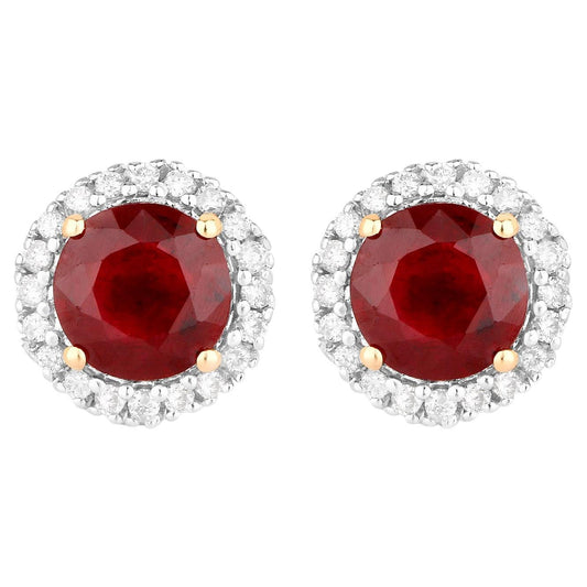 Ruby Earrings Diamonds 2.12 Carats 14K Yellow Gold