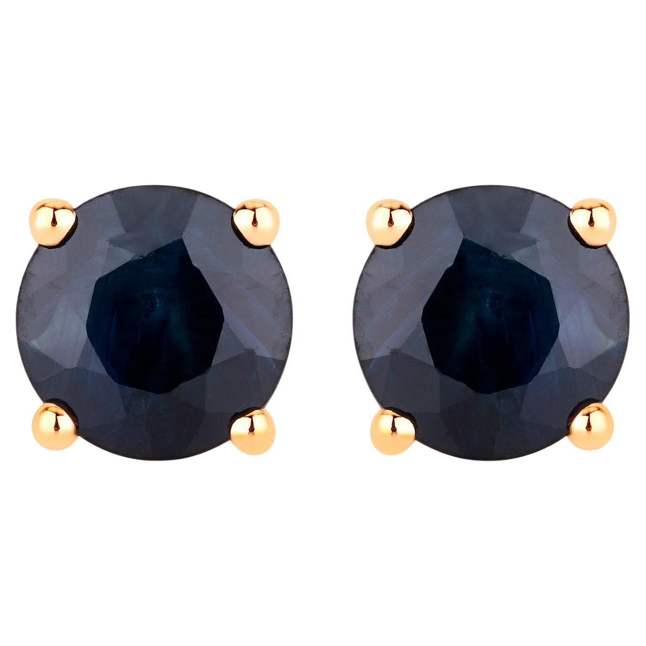 Blue Sapphire Stud Earrings 1.69 Carats 10K Yellow Gold