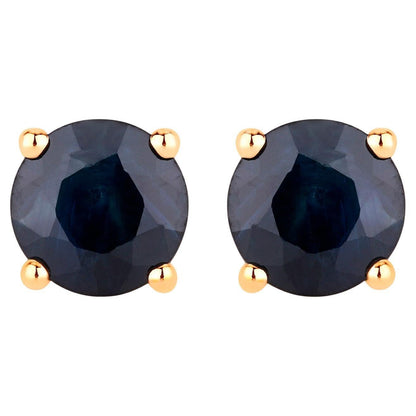 Blue Sapphire Stud Earrings 1.69 Carats 10K Yellow Gold