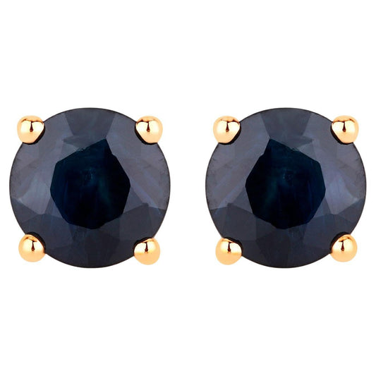 Blue Sapphire Stud Earrings 1.69 Carats 10K Yellow Gold