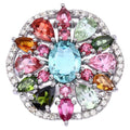 Multicolor Tourmaline Ring With Diamonds 5.1 Carats Sterling Silver