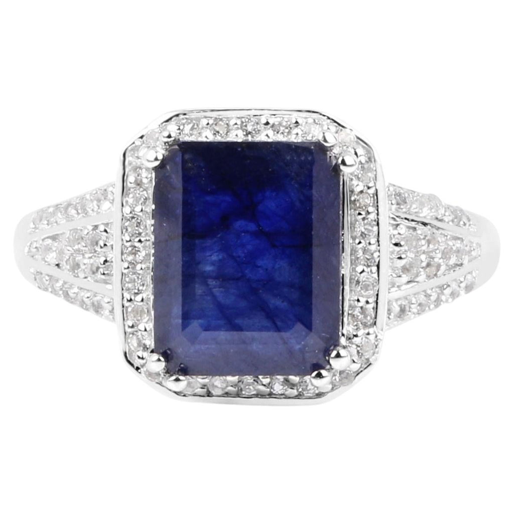 Sapphire Ring With White Topaz 4.76 Carats Sterling Silver