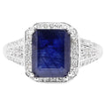Sapphire Ring With White Topaz 4.76 Carats Sterling Silver