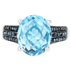 Swiss Blue Topaz Ring With Blue Diamonds 5.48 Carats Sterling Silver