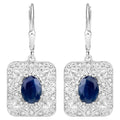 Natural Blue Sapphire Earrings With Diamonds 3.32 Carats Sterling Silver