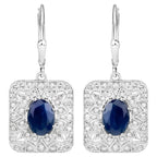 Natural Blue Sapphire Earrings With Diamonds 3.32 Carats Sterling Silver