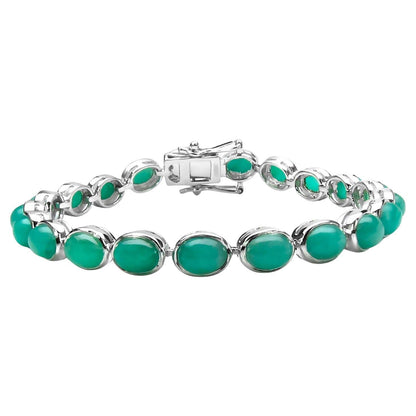 Bezel Set Emerald Tennis Bracelet 23 Carats 18K White Gold Plated Silver